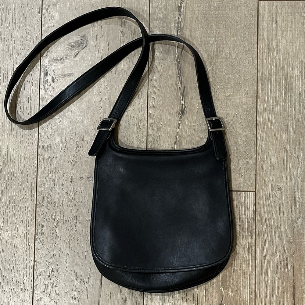 Coach vintage black leather hippie flap